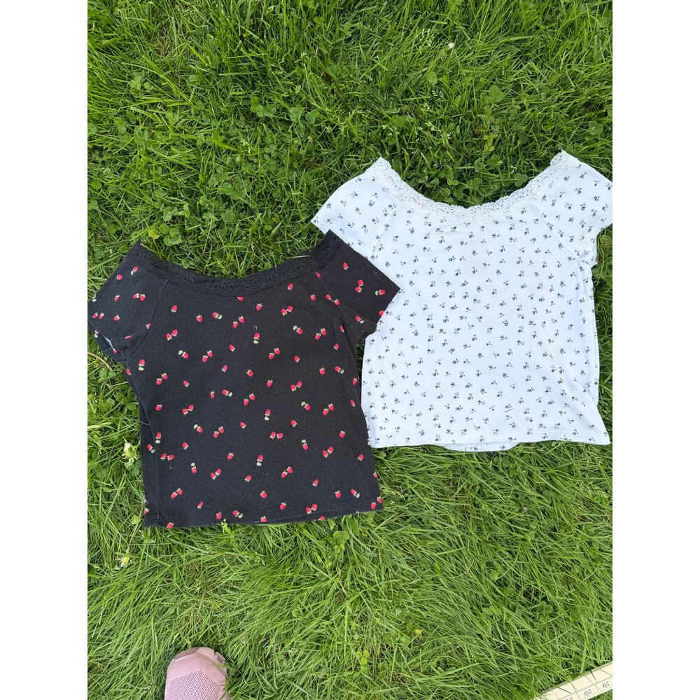 Art Class Girls 2-Pack Tops Black Floral & White Print Short Sleeve (SZ S)